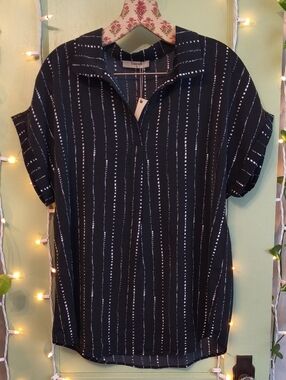 Women's Timeson NWT Black White Loose Fit Collared Blouse M